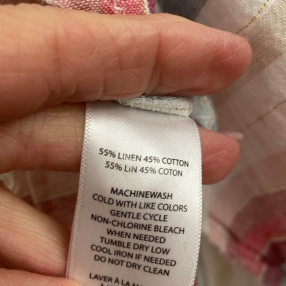 Beach lunch lounge linen blend top shirt blouse Womens M Cap sleeve stripe soft - Picture 4 of 6